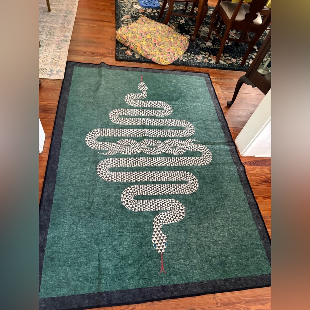 Ruggable 5 x 7 Jonathan Adler Green Snake Pattern Rug Cover